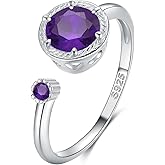 Presentski 925 Sterling Silver Dainty Birthstone Ring Adjustable Birthstone Gemstone Open Rings Birthday Gift for Women