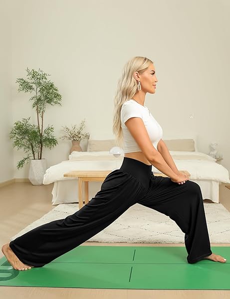 UEU WOMEN’S PALAZZO PANTS LOUNGE YOGA HIGH WAISTED WIDE LEG PANTS WITH POCKETS, ARMY GREEN, LARGE