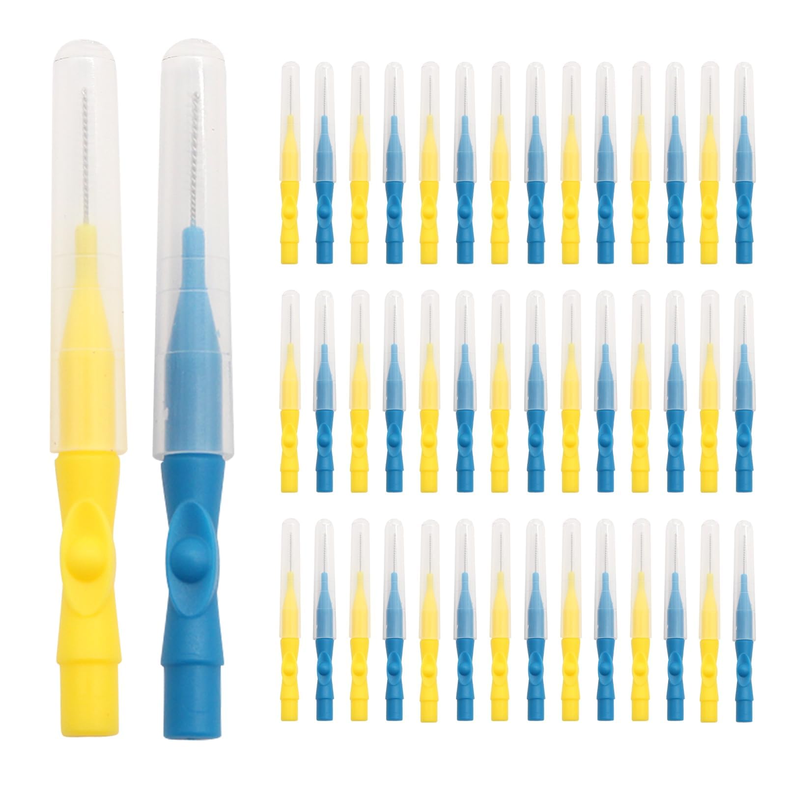 HDKAJL 40PCS Interdental Brushes - 0.8mm Ultra Fine Dental Brushes for Braces & Orthodontic Care, Plaque Removal Tool with Protective Cap (20 Yellow + 20 Blue)