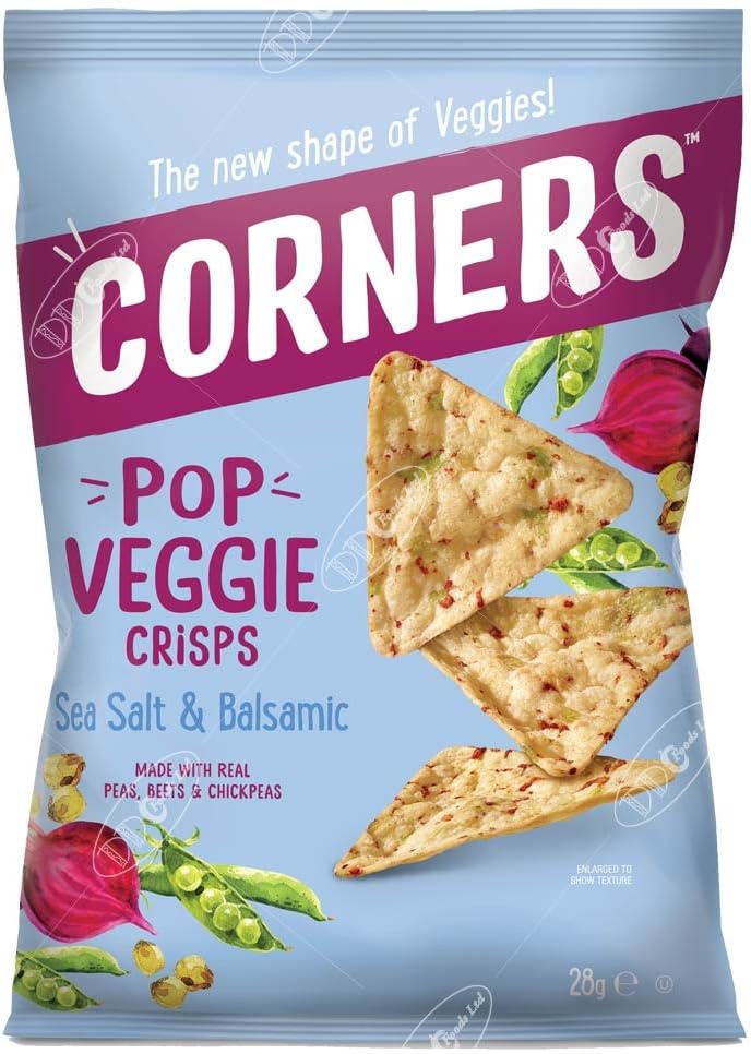 Corners, Crunchy Pop Veggie Crisps - Simple Natural Ingredients, Non-GMO, Sea Salt & Balsamic Flavour - Healthy Snacks for Kids and Adults, 28g Pack of 18