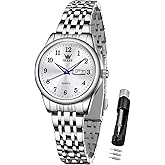 OLEVS Gold Watch for Women with Date Day Stainless Steel Waterproof Small Face Quartz Analog Ladies Watches Fashion Gold Black White Dial Female Wristwatch