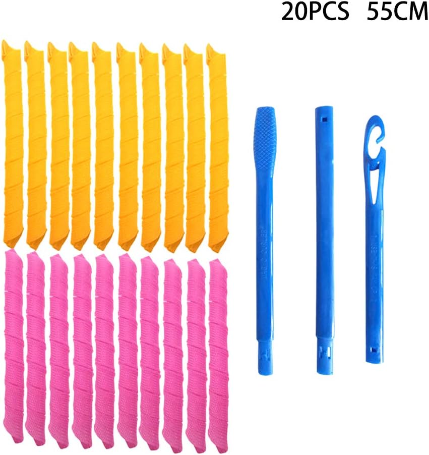 WalkTrendy 20PACK Magic Hair Curlers Spiral Curls Styling Kit, 20 No Heat Hair Curlers and 1 Styling Hooks, for extra long hair up to 22" (55 cm)