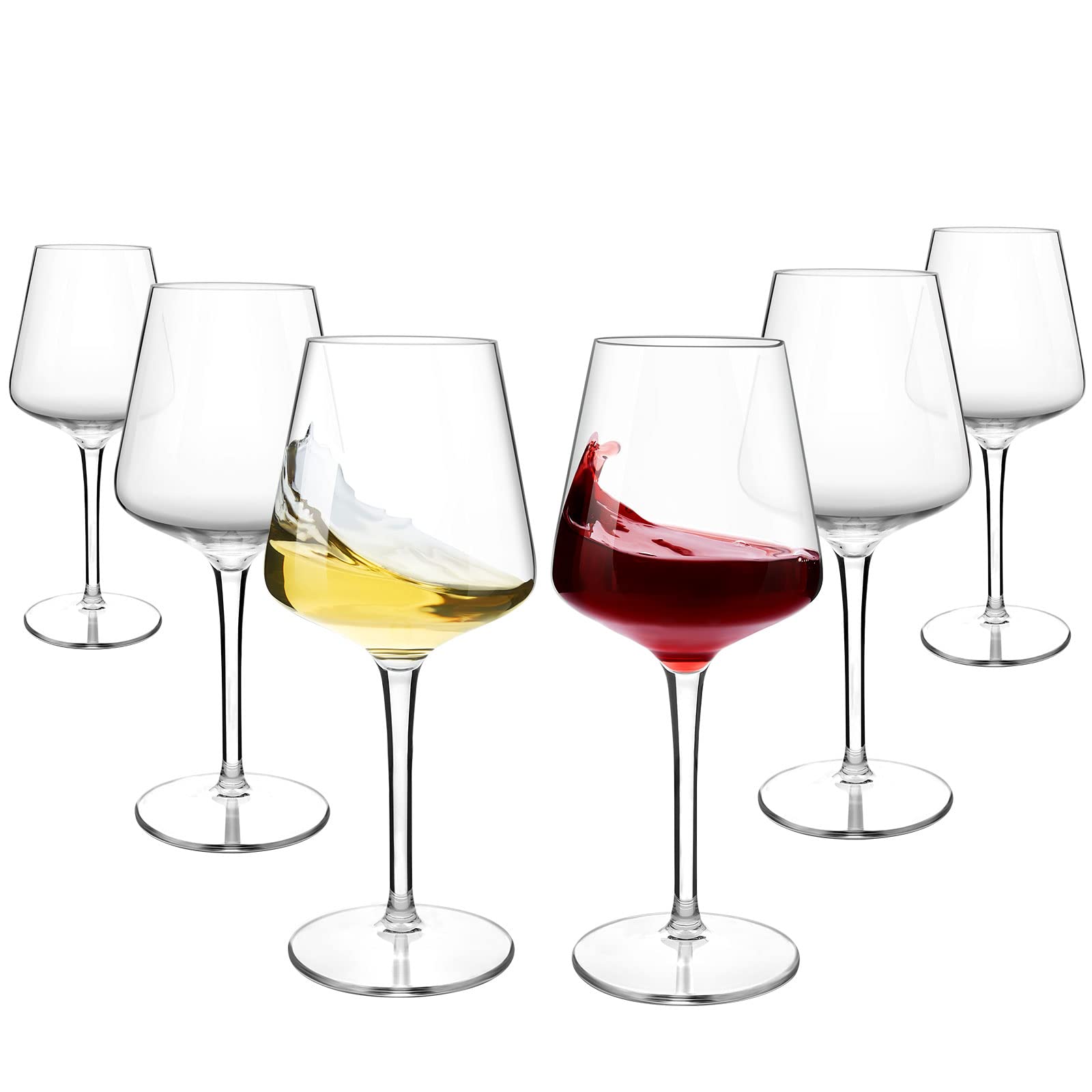 COOKY.D Unbreakable Long Stem Red White Wine Glasses Large Tritan-Plastic Drinkware Sets Gift Bpa Free Dishwasher Safe 445 ML/15.6 OZ, Set of 6
