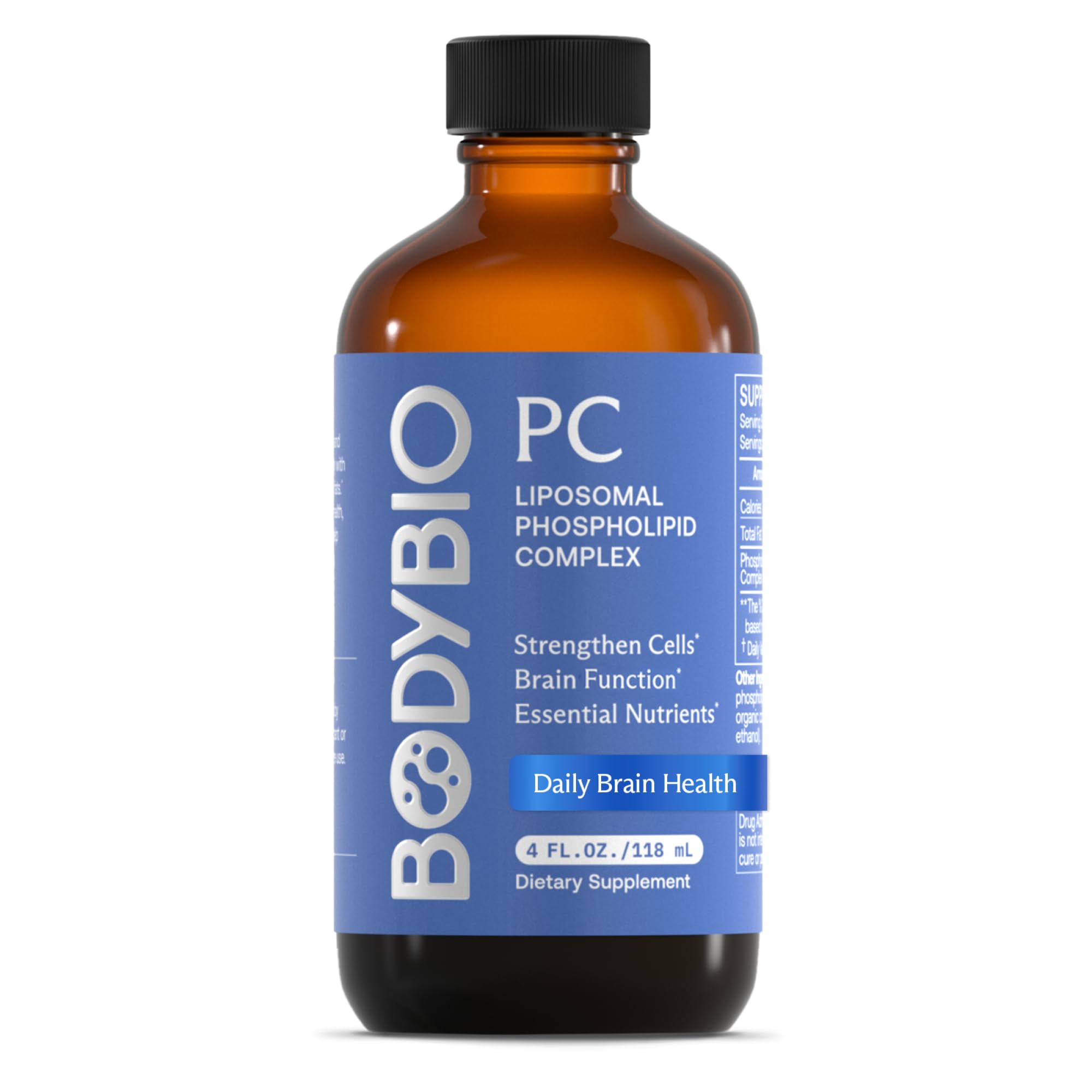 BodyBio - PC Phosphatidylcholine + Phospholipids - Liposomal for High Absorption - Optimal Brain & Cell Health - Boost Memory, Cognition, Focus & Clarity - 100% Non-GMO - 4 oz