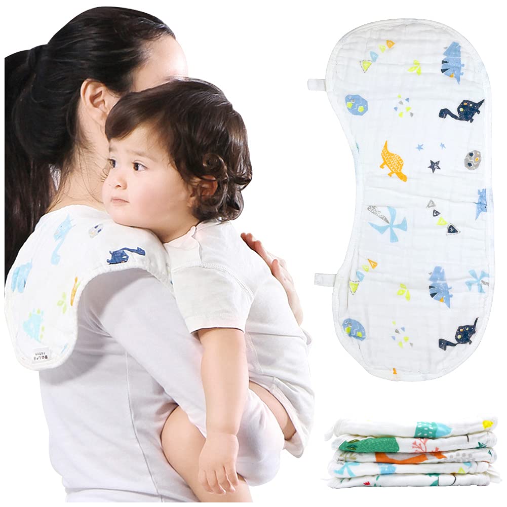 HINATAA 5 Pieces Muslin Burp Cloths, Premium 100% Cotton Hand Washcloths, 6 Layers Thicken Extra Soft and Absorbent, Adorable Patterns Perfect for Newborn Boys and Girls