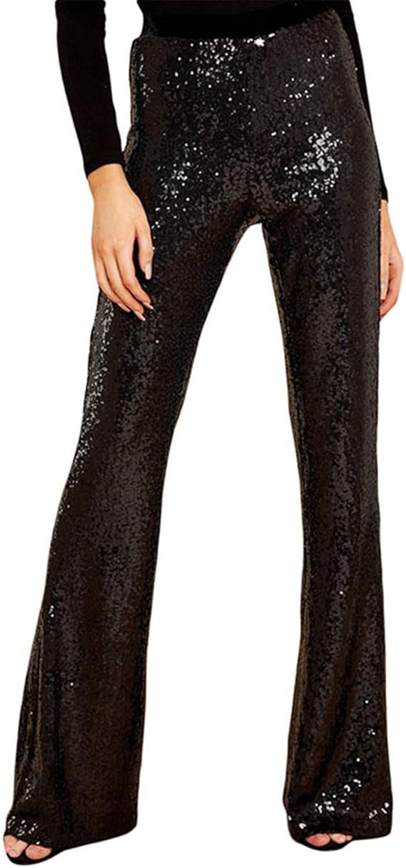 Zcaosma Long Wide Leg Sequins Pants Woman Glitter Silver Black High Waist Trousers for Female 