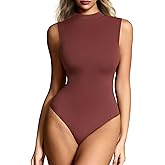 Mobeso Women's Mock Neck Sleeveless Bodysuit Double-Lined Tank Top Slim Fit Stretchy Tank Top, Suitable for Going Out