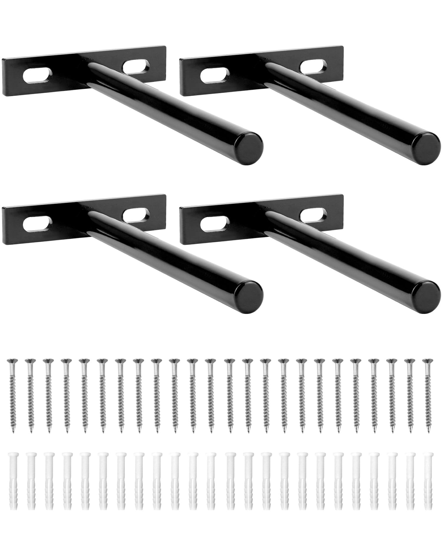 QWORK® 4 Pack Floating Shelf Bracket - 5 Inch 125 mm - Heavy Duty Hidden Concealed Wall Shelf Brackets with Mounting Screws - Solid Steel Matt Black