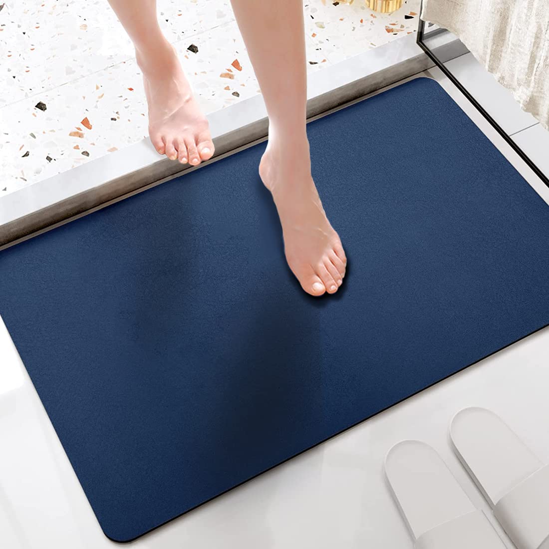 ROFMAPLE Bath Mat, Water Absorbent and Non-Slip Bathroom Rug, Rubber Backed Carpet, Washable Quick Dry Bath Mats for Bathroom Floor, Bathtub, Shower Room, 40 x 60cm, Blue