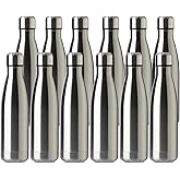 MEWAY 17oz Sport Water Bottle 12 Pack Vacuum Insulated Stainless Steel Leak-Proof Double Wall Cola Shape Water Bottle,Keep Drinks Hot & Cold (Silver,12 Pack)