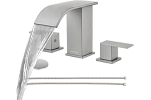 OMEKNTOP Brushed Nickel Bathroom Faucet 3 Hole, 8 Inch Waterfall Bathroom Faucet with Overflow Pop Up Drain and cUPC Hose, Tw