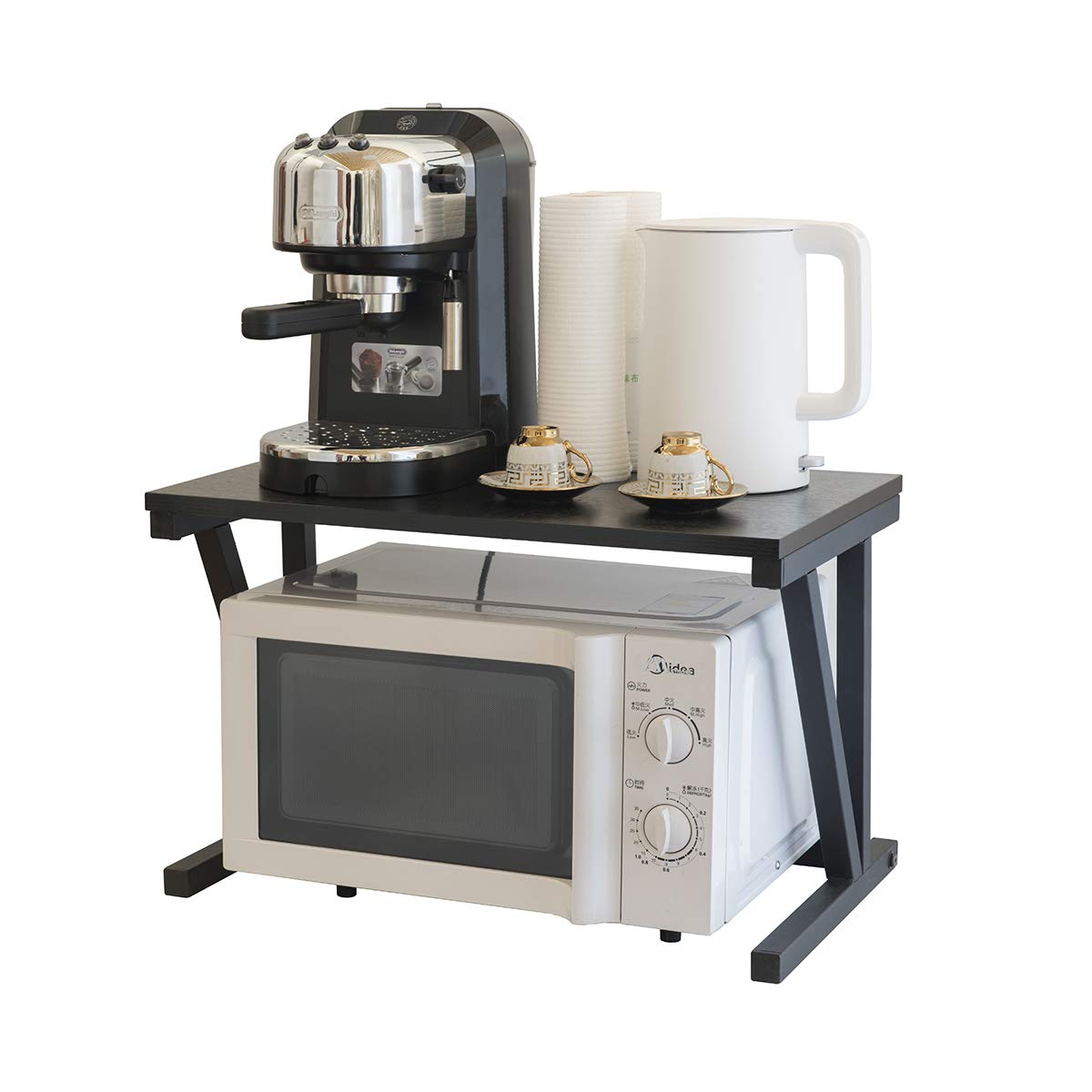 Leymore 2-Tier Microwave Oven Shelf Stand Wooden Steel Baker's Rack Kitchen Counter Storage Organiser Printer Shelf Black