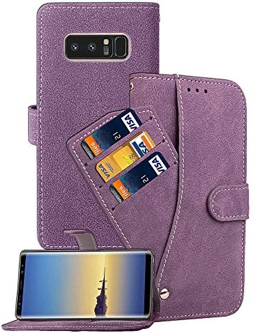 Samsung galaxy note8 flip scrub cell phone holster case wallet[magnetic closure ] note8 6.3inch galaxy premium leather protection folio support stand card holder cover case (purple)