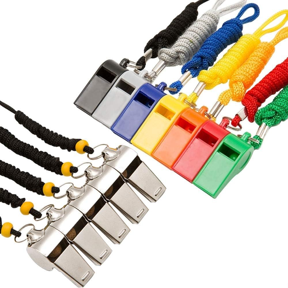 Hipat Whistle, 12 Packs Sports Whistles with Lanyard, Loud Crisp Sound Whistle Bulk Ideal for Coaches, Referees, and Officials (8Colors)
