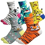 KONY Women's Girls Casual Funny Novelty Crew Socks, Cute Animals Printed Pattern - Gift for Pet Animal Lovers (Cute Animal Cover - 5 pairs)