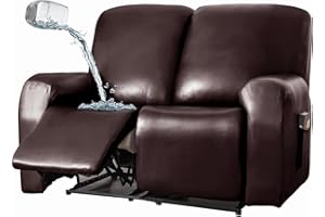 JOKIVTOU 1/2/3 Seats PU Leather Stretch Recliner Cover Sofa Cover with Side Pockets Waterproof Slipcover Recliner Couch Cover Furniture Protector with Elastic Bottom Living Room