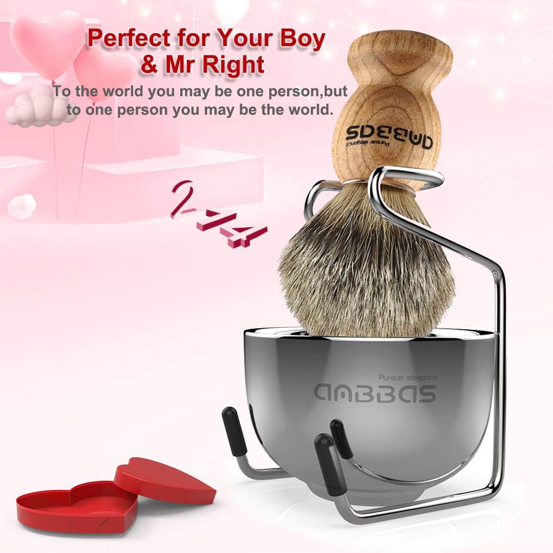 Anbbas Badger Hair Shaving Brush with Wooden Handle Stainless Steel Shaving Stand and Shaving Soap Bowl for Men Wet Shave - Image 3