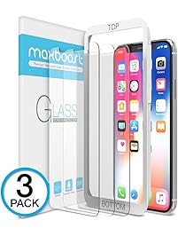 iPhone X Screen Protector, Maxboost (Clear, 3 Packs) iPhone X Tempered Glass Screen Protectors [3D Touch] 0.25mm Screen Protector Glass for Apple iPhoneX 2017 work with most case 99% Touch Accurate