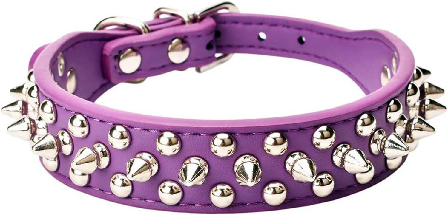 haoyueer Spiked Studded Dog Collar, Adjustable Pu Leather Puppy Collar for Small Medium Dogs Bulldog Pitbull Mastiff Poodle Boxer (XS, Purple)