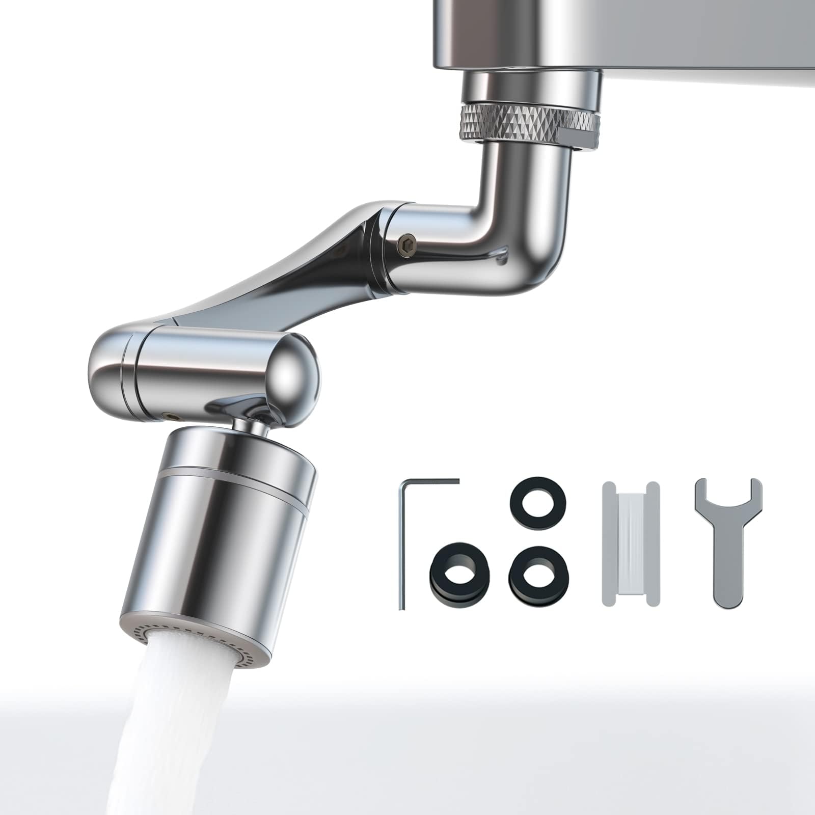 Aoresac 1440° Rotating Extendible Tap for Bathroom & Kitchen, Splash Filter, Fits M20-M24 (Silver)