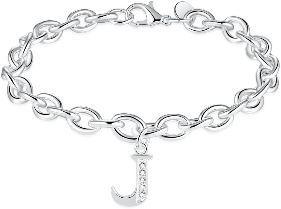 Family Jewellery Bracelets for Womens Girls Name Initial A-Z 925 Silver Pendant Personalised Bracelet Best Friend Couples Birthday Gifts