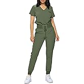 Monarch Uniforms Slim Fit Stretchy Scrubs Women's Jogger Scrub Set Slim Jogger Scrubs with Tuck-In Top for Women