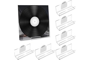 Kalami 6 Pack Vinyl Record Holder Wall Mount No Drill, Self Adhesive Acrylic Record Shelf Display Racks for LP Album Covers CD Book Pictures