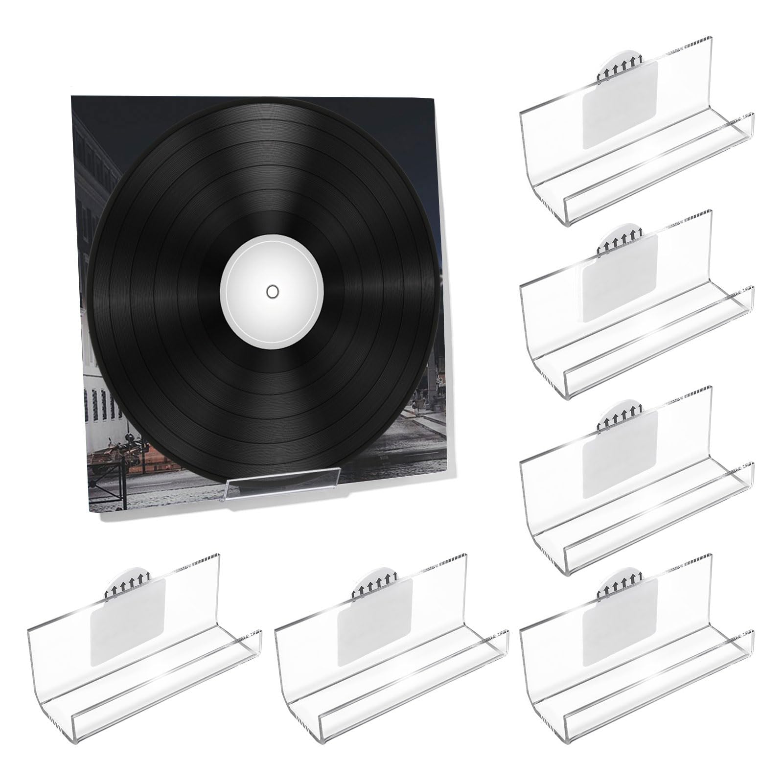 Photo 1 of Kalami 6 Pack Vinyl Record Holder Wall Mount No Drill, Self Adhesive Acrylic Record Shelf Display Racks for LP Album Covers CD Book Pictures