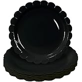 HEIPINIUYE 50 Pieces Black Paper Plates 7 Inch Black Scalloped Plates Disposable Dinner Plates for Wedding Baby Shower Birthday Party Dessert Plates