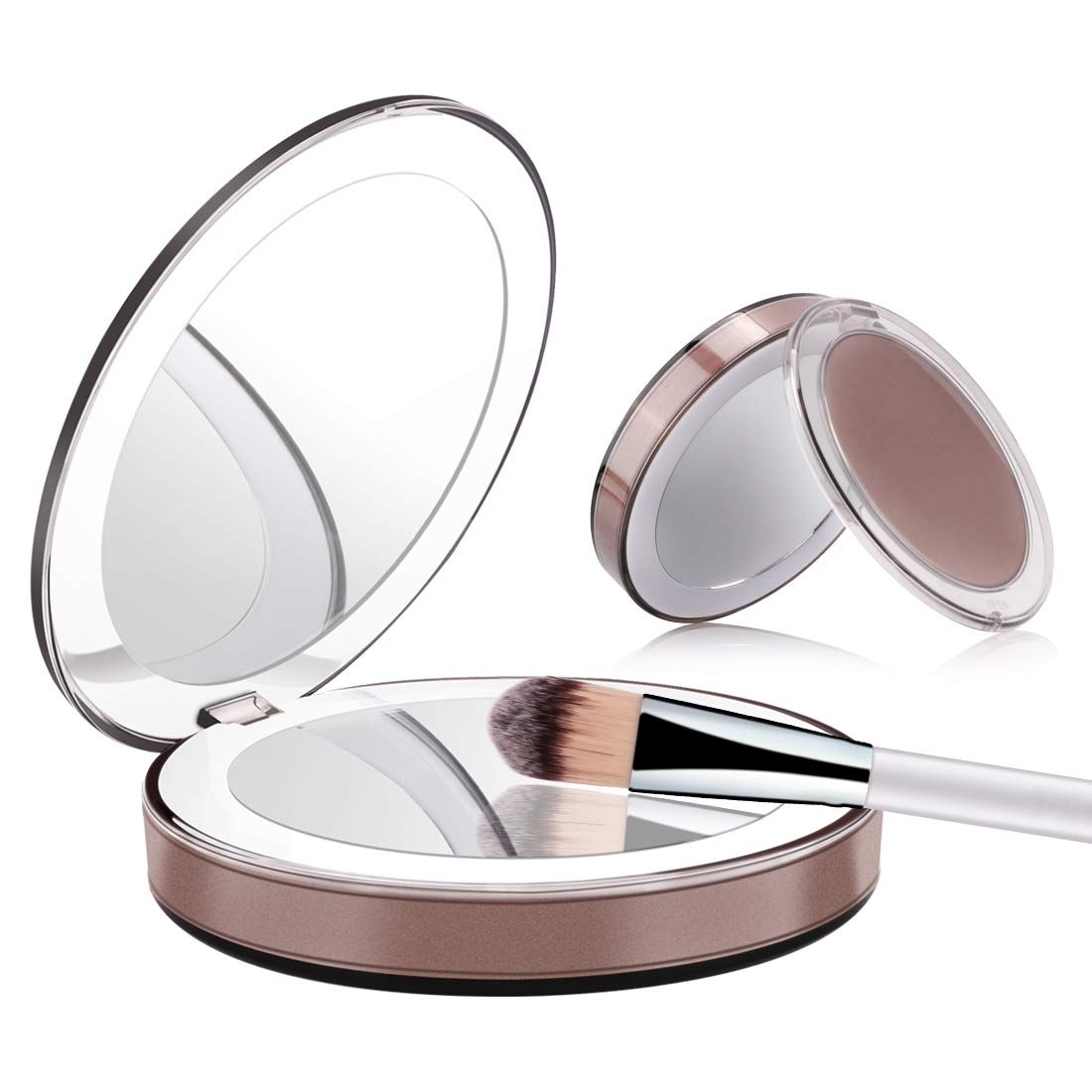 Compact Mirror, 1X/3X LED Lighted Travel Folding Makeup Mirror - The Most Natural Magnifying Mirror with USB Charging for Beauty, Cosmetic and Travel
