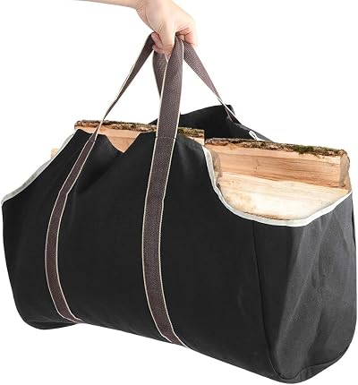 DEWIN Large Canvas Firewood Log Carrier Bag Holder Outdoor Heavy Duty Wood Carry