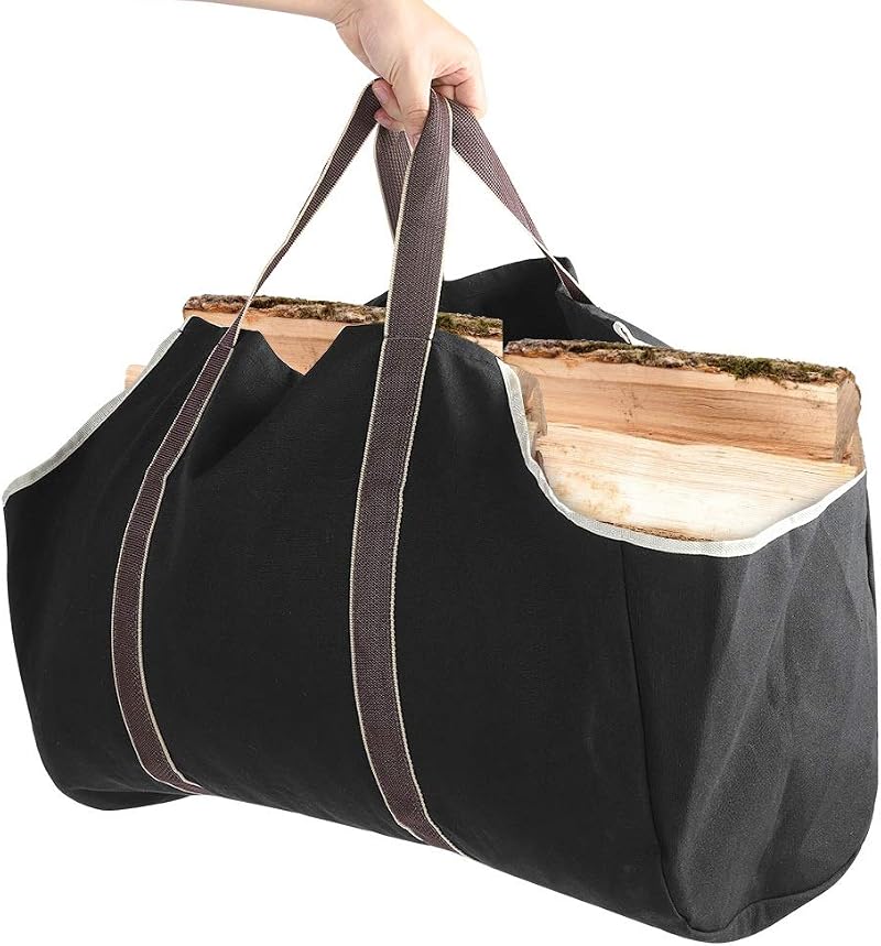 DEWIN Large Canvas Firewood Log Carrier Bag Holder Outdoor Heavy Duty Wood Carry