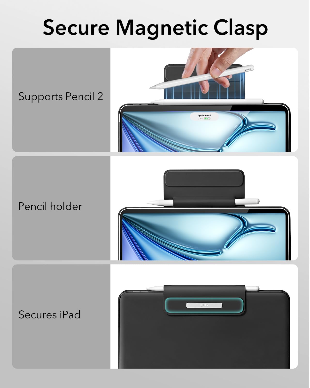 ESR iPad Air 11 inch Case with Keyboard (M3/M2, 2025/2024), iPad Pro 11 (4th/3rd/2nd/1st Gen) & Air 5/4th Magic keyboard Case, Easy-Set Floating Cantilever Stand, Precision Multi-Touch Trackpad, Black