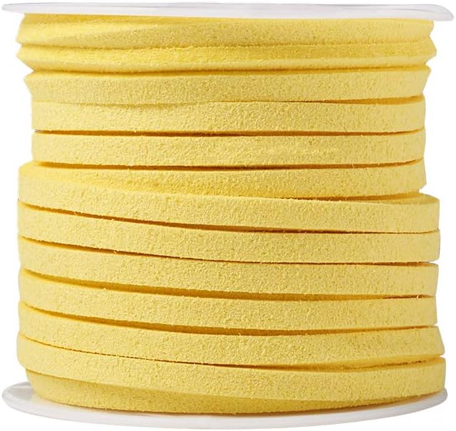 Fashewelry 5.46 Yards Micro Fibre Faux Suede Flat Cord 3x1.5mm Leather Lace Velvet Beading String Rope with Roll Spool for DIY Jewelry Craft Making (Yellow)