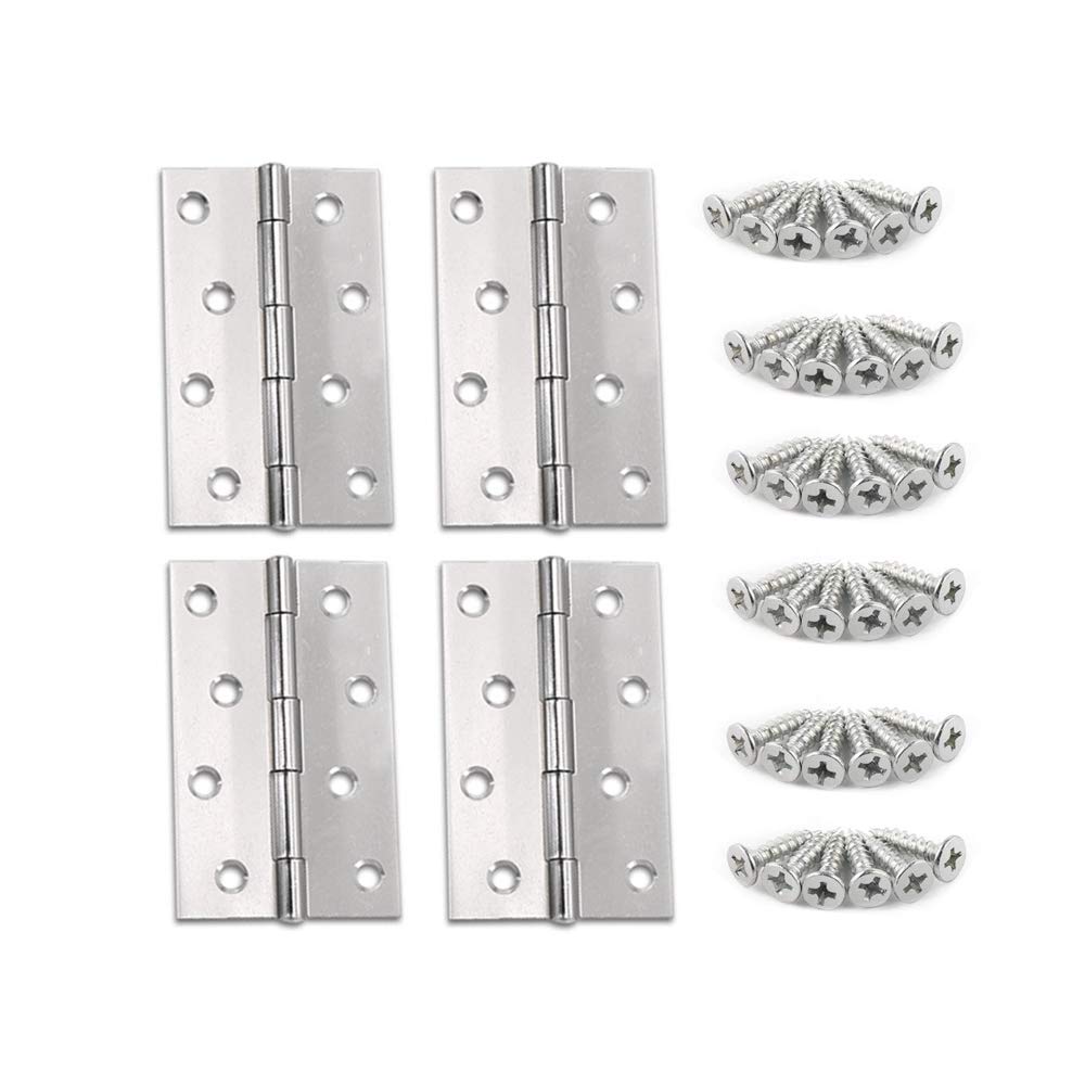 YOFASEN Stainless Steel Bearing Hinges - Home Furniture Door Hinges Cabinet Drawer Hinges Small Hinges with Matching Fixing Screws, Silver, 4 Inch(88 * 60 * 1.2mm) - 4pcs