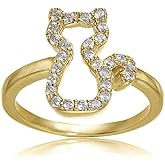 Hoops & Loops Sterling Silver Cubic Zirconia Kitten Cat Ring