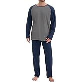 Navisting Mens Pajamas Set Comfy Pj Sets Long Sleeve Pajamas Cotton 2-Piece Loungewear Nightwear with Pockets