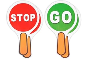 Thinp 4 Pack Stop and Go Sign,Handheld Sign Lights Double Sided Stop & Go Sign Red & Green Stop Sign for Kids PVC Waterproof Crossing Guard Road Signs for Kids Teaching Traffic Safety,10 X 2 Inches