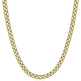 Fiusem Flat Box Chains for Men, 14k Gold Plated/Black Stainless Steel Chain Necklace, 2.5/3/4/4.5/5mm Necklaces for Men and Women 16-28 Inch
