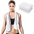 desired body Gym Towels for Sweat 44" x 16.5" (2 Pack) - Absorbent Waffle Fabric Texture Yoga Towel for Gym, Sports, and Exercise - Odor-Free, and Lightweight - for Men and Women - White