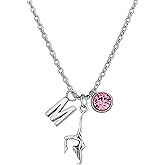 Personalized Girls Gymnastics Necklace with Letter & Birthstone Charm, Custom Gymnast Jewelry - Gift for Gymnast