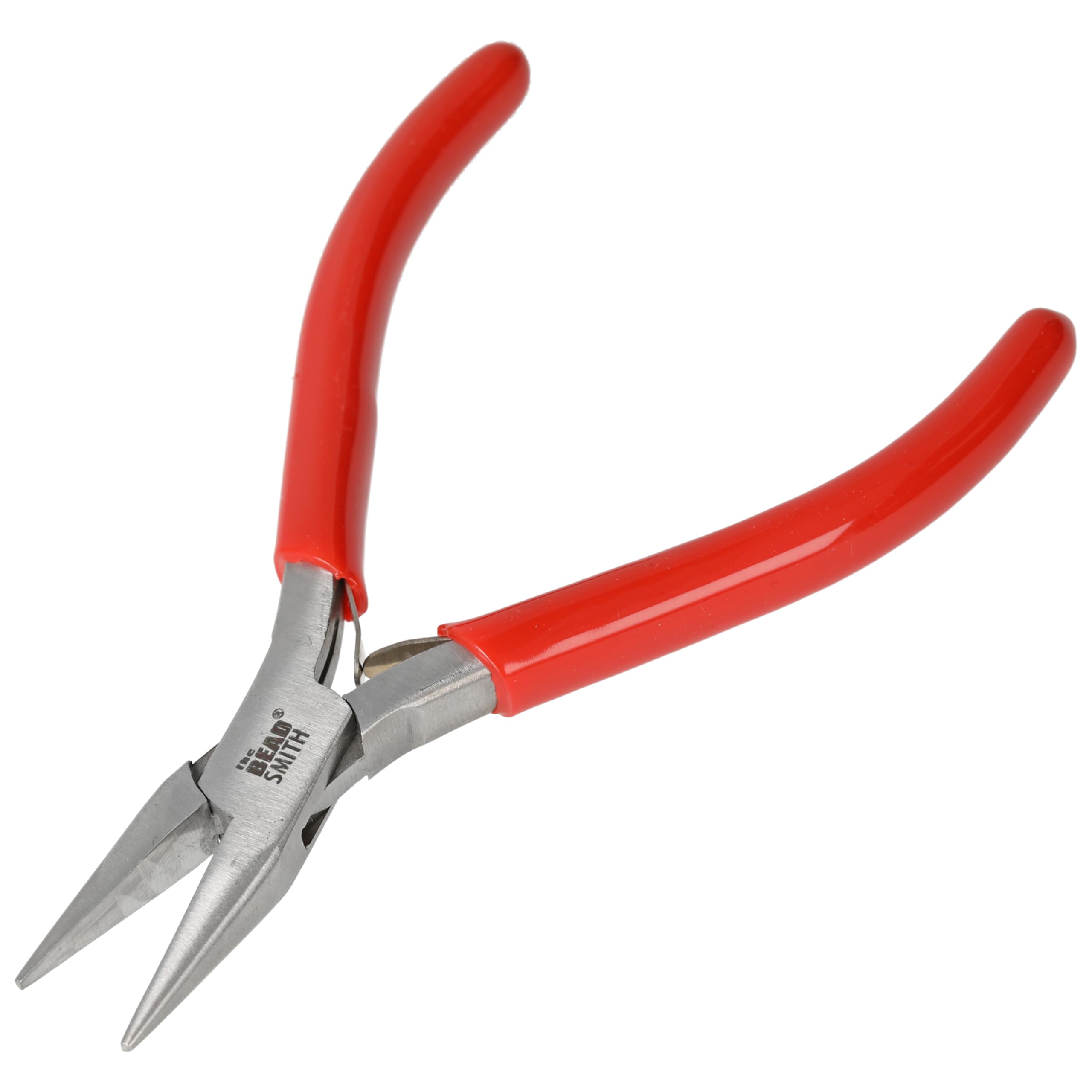 The Beadsmith Slim Line Chain Nose Pliers, 4.75 inches (120mm) with Polished Steel Head, red PVC Comfort Grip Handle with Double-Leaf Spring, Tool for Jewelry Making