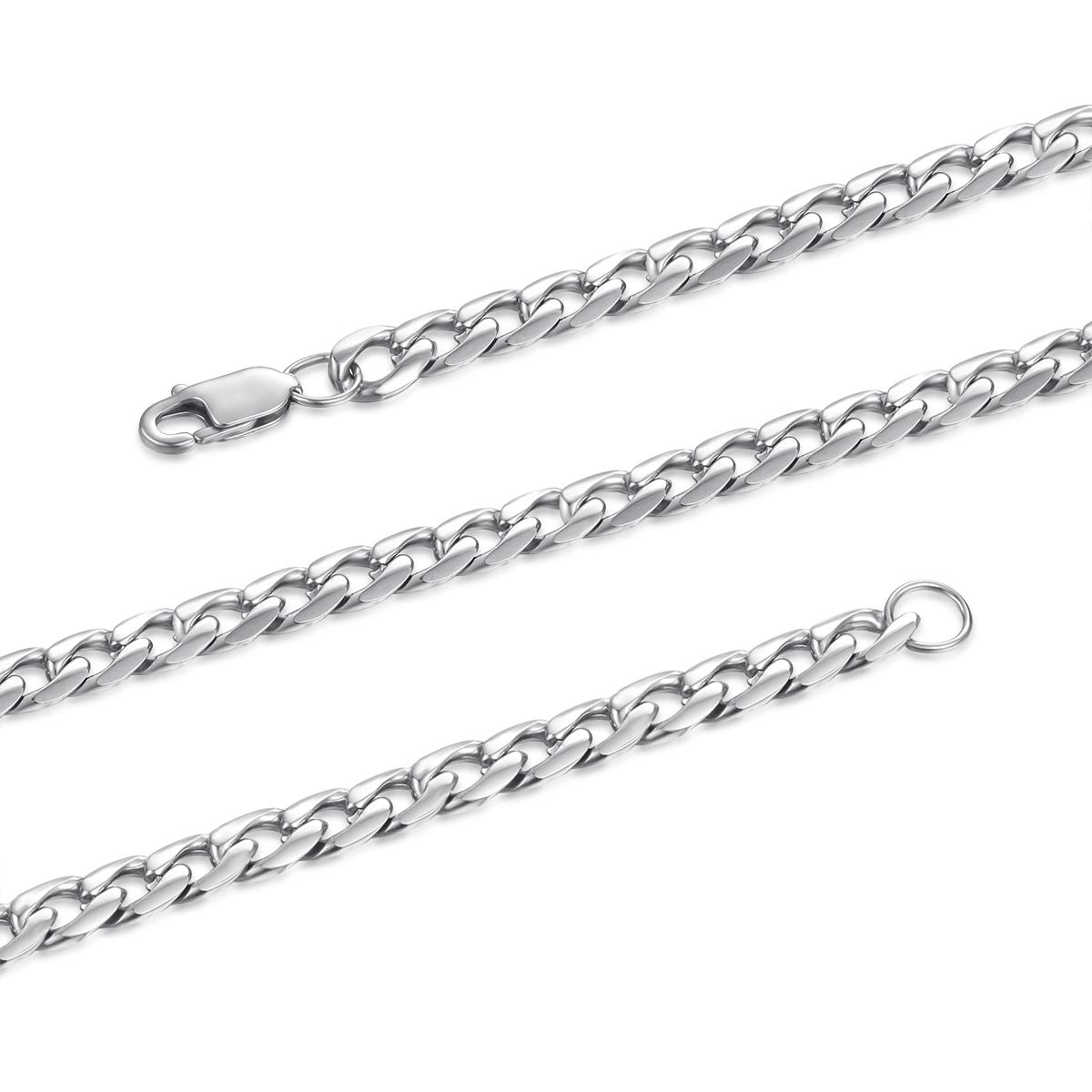 FOSIR 9mm Stainless Steel Flat Cuban link Chain for Men Silver Curb Necklace,18-30inches