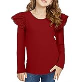 DOKOTOO KIDS Girls Fall Shirts Double Layer Ruffle Long Sleeve Tops 2025 Trendy Eyelet Lace Blouses for Girl 6-13 Years