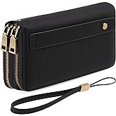 GAEKEAO Wallet for Women Clutch RFID Blocking Wristlet Leather Purse Large Capacity Credit Card Holder with Grip Hand Strap