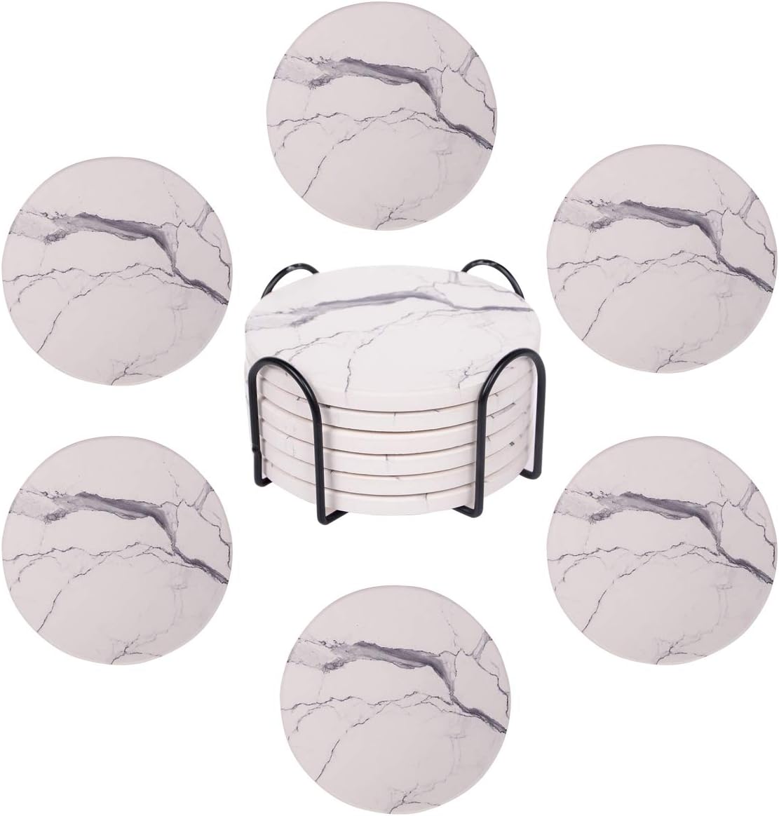 Drink Coasters with Holder, Marble Style Absorbent Coaster