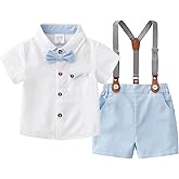 Baby Boys Gentleman Shorts Sets, Infant Outfits Suits, Shirt+Shorts+Bow Tie+Suspenders