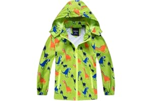 IjnUhb Waterproof Hooded Jacket for Boys Girls,Kids Raincoats Outdoor Windbreaker Dinosaur Rain Jacket