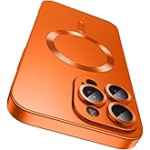 LEKEVO Magnetic for iPhone 14 Pro Max Case [Compatible with MagSafe][Built-in Camera Lens Protector] Slim Soft TPU Bumper Shockproof Metallic Luster Phone Case (Orange)
