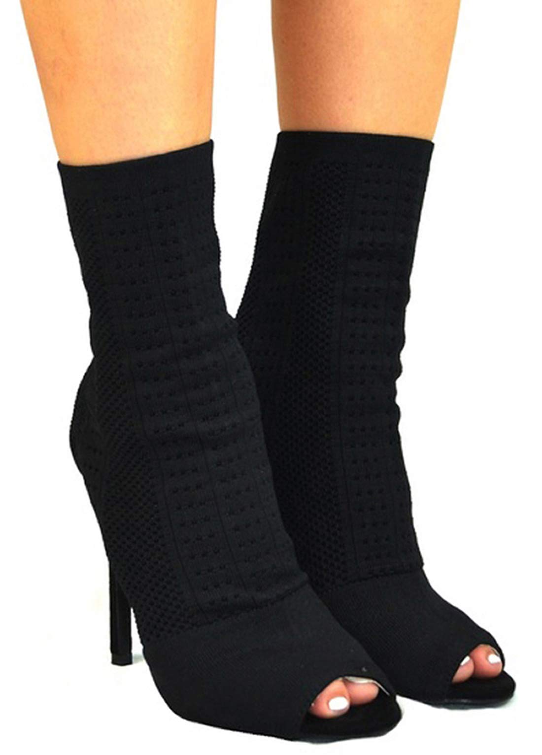 Chase & Chloe Emelia-1 Slim Heel Peep Toe Women's Sock Bootie - Image 3